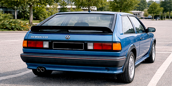 Heck eines 80er-Jahre-Oldtimers mit österreichischem Kennzeichen und §57a-Pickerl – Symbol für Gutachten, Oldtimer-Zulassung, Sicherheit und Gesetzgebung in Österreich.